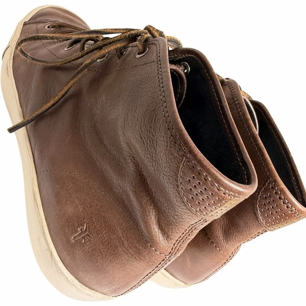 Frye Brett High Top Leather Sneakers Brown Lace Up Casual Mens 10.5 Minimalist - Picture 12 of 14